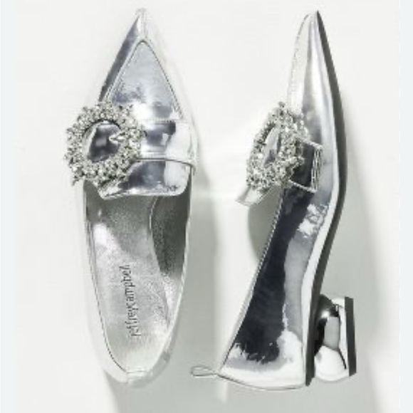 Jeffrey Campbell Shoes - Jeffrey Campbell Viona Crystal Embellished Silver Pointed Toe Loafers size 7.5